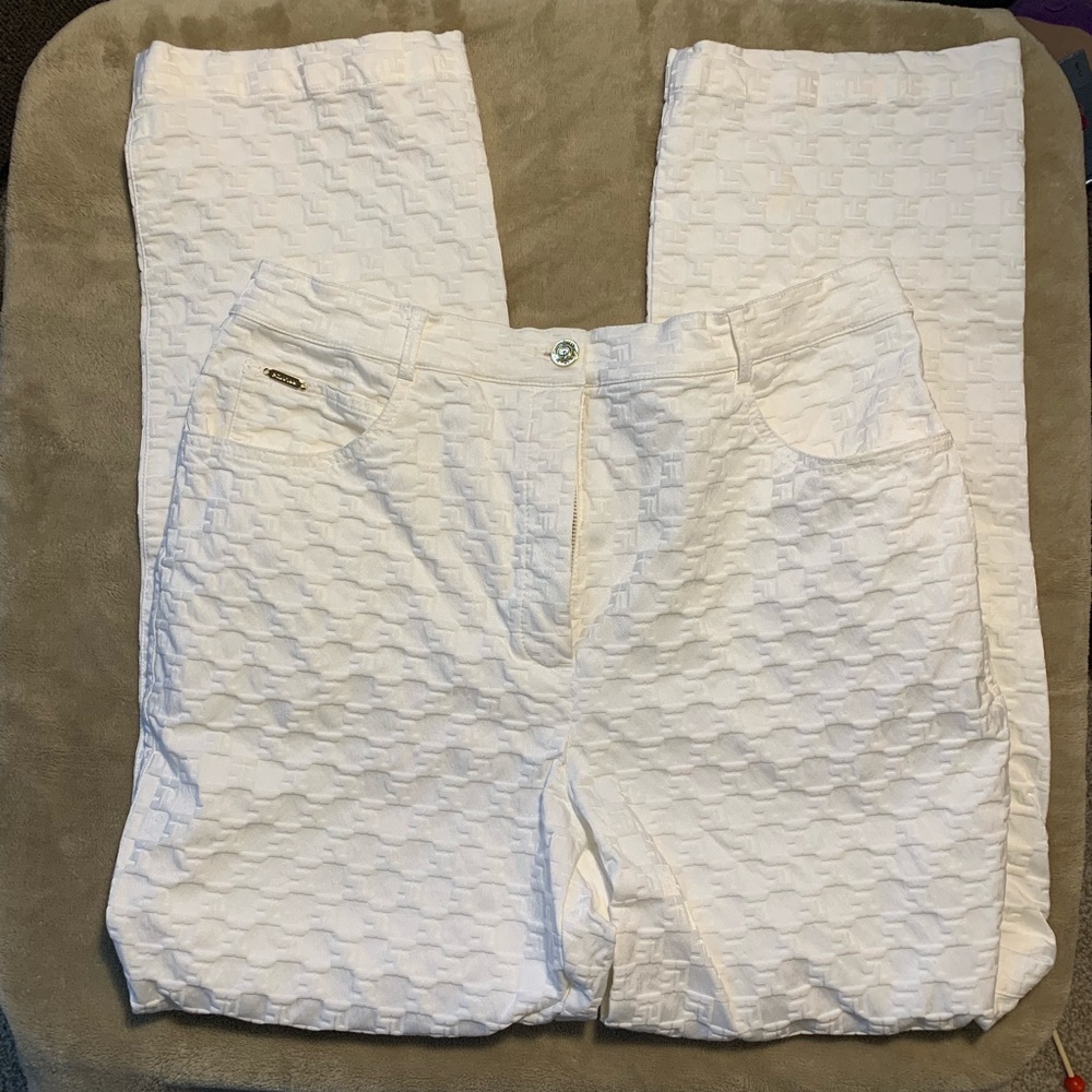St. John Sport White Honeycomb Jacquard Pants